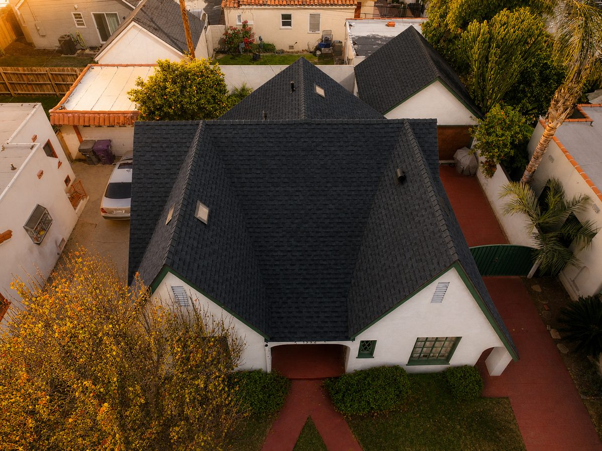 After: Steep asphalt roof replacement in Long Beach