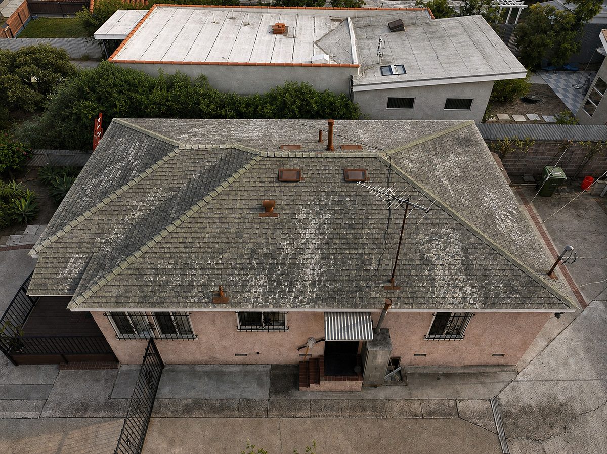 Before: Aged roof in Culver City