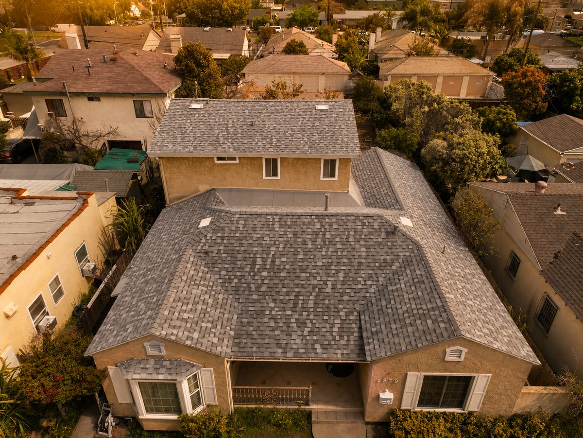 Completed roof replacement with chimney removal in Long Beach, CA