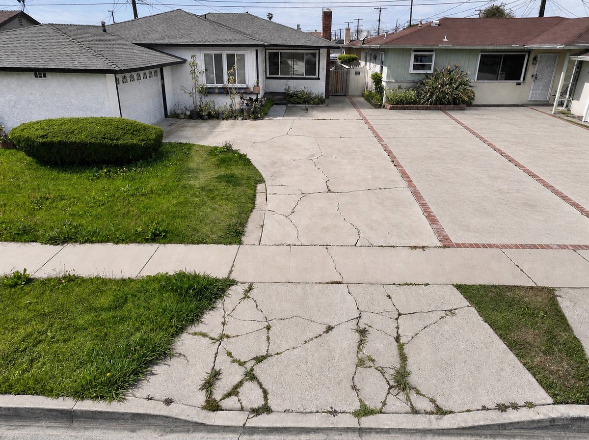 Before: Cracked driveway in Gardena
