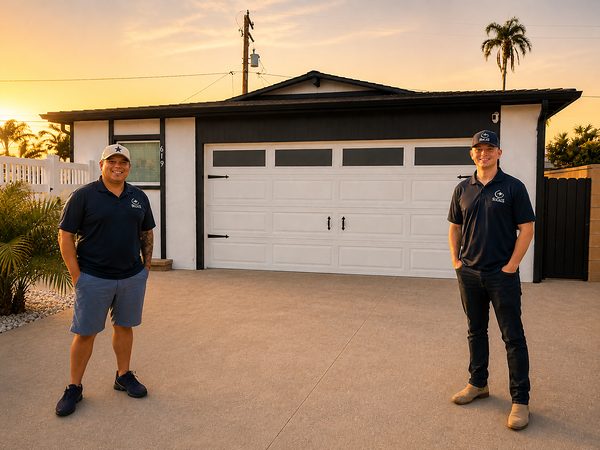 Austin Hoff and Brandon Gomez at a finished Elite Upgrades job site